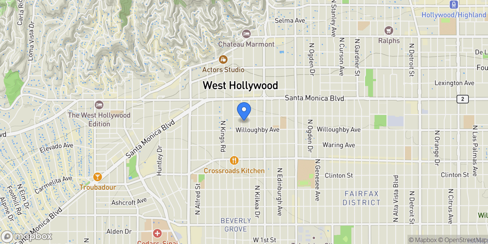 Map showing 930 N Harper Avenue, Los Angeles, California, United States.