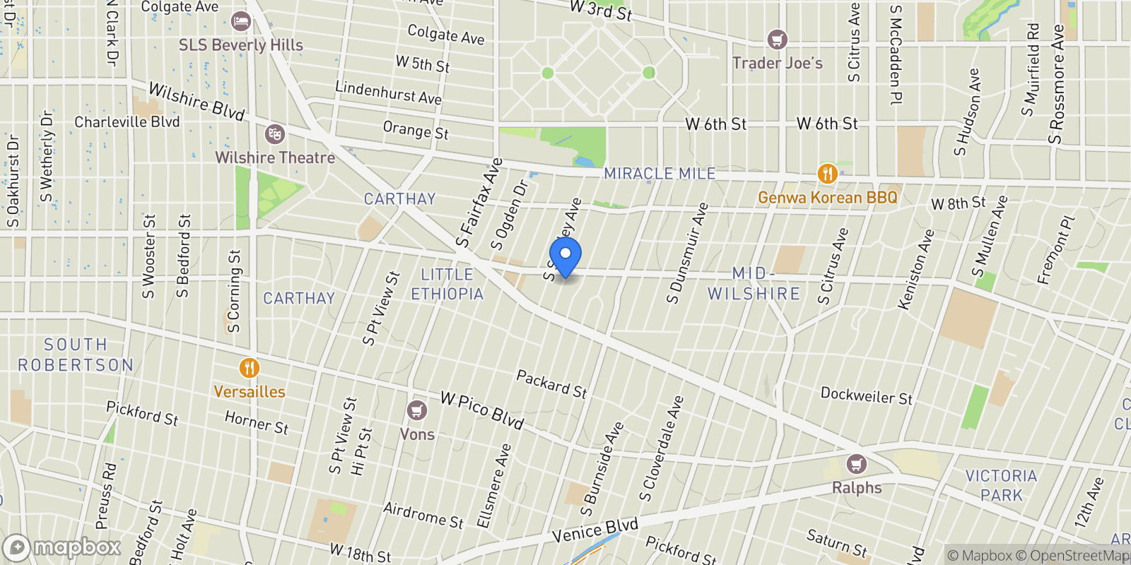 Map showing 1016 S Curson Avenue, Los Angeles, California, United States.