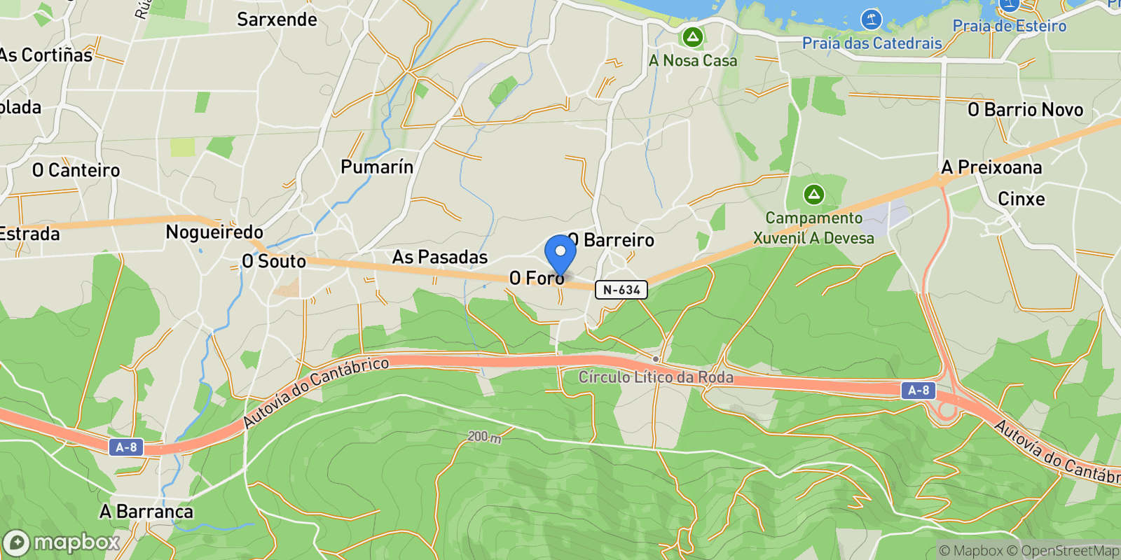 Map showing Santiago de Reinante, Barreiros, LUGO, Barreiros, Barreiros, Galicia, Spain.