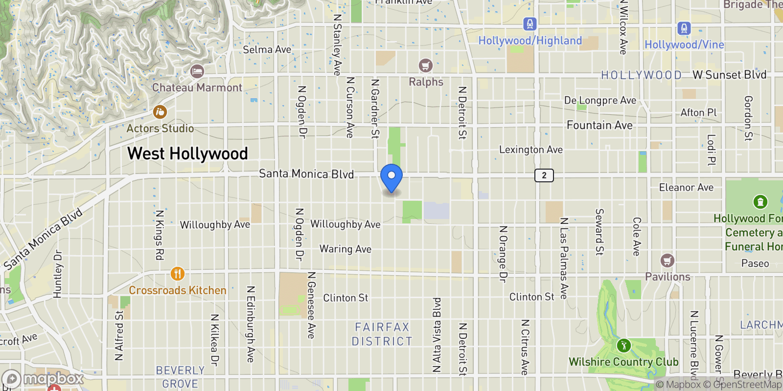 Map showing 1015 N MARTEL Avenue, Los Angeles, California, United States.
