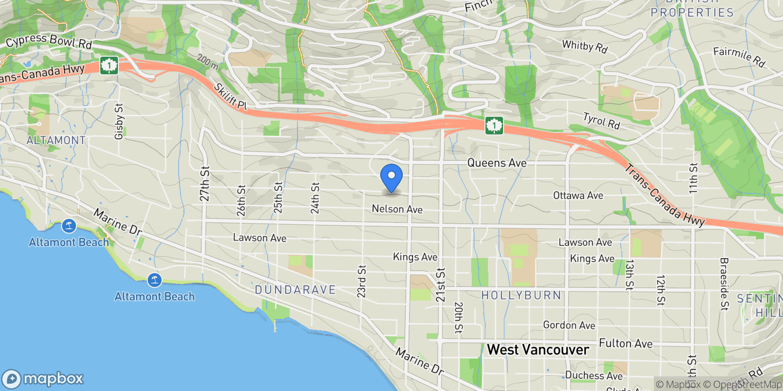 Map showing 2234 Ottawa Avenue, West Vancouver, BC V7V 2S6, West Vancouver, British Columbia, Canada.