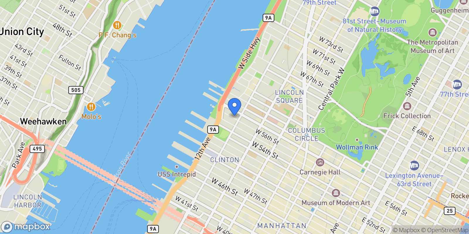 Map showing 611 W 56TH ST, New York, New York, United States.