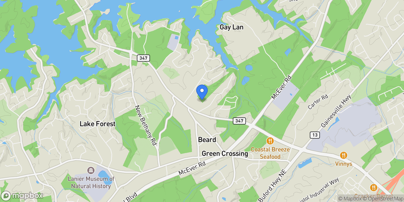 Map showing 3180 Lee Drive, Buford, Georgia, United States.