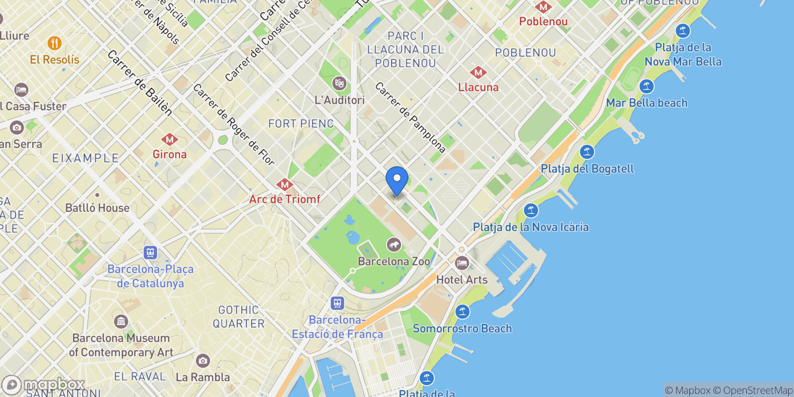 Map showing La Vila Olímpica del Poblenou, Barcelona, BARCELONA, Barcelona, Sant Marti, Barcelona, Spain.