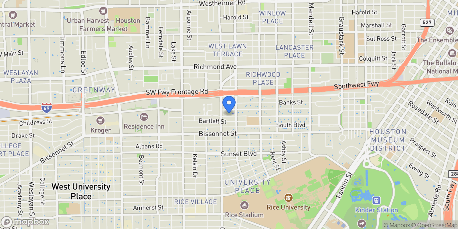 Map showing 2224 North Boulevard, Houston, Texas, United States.