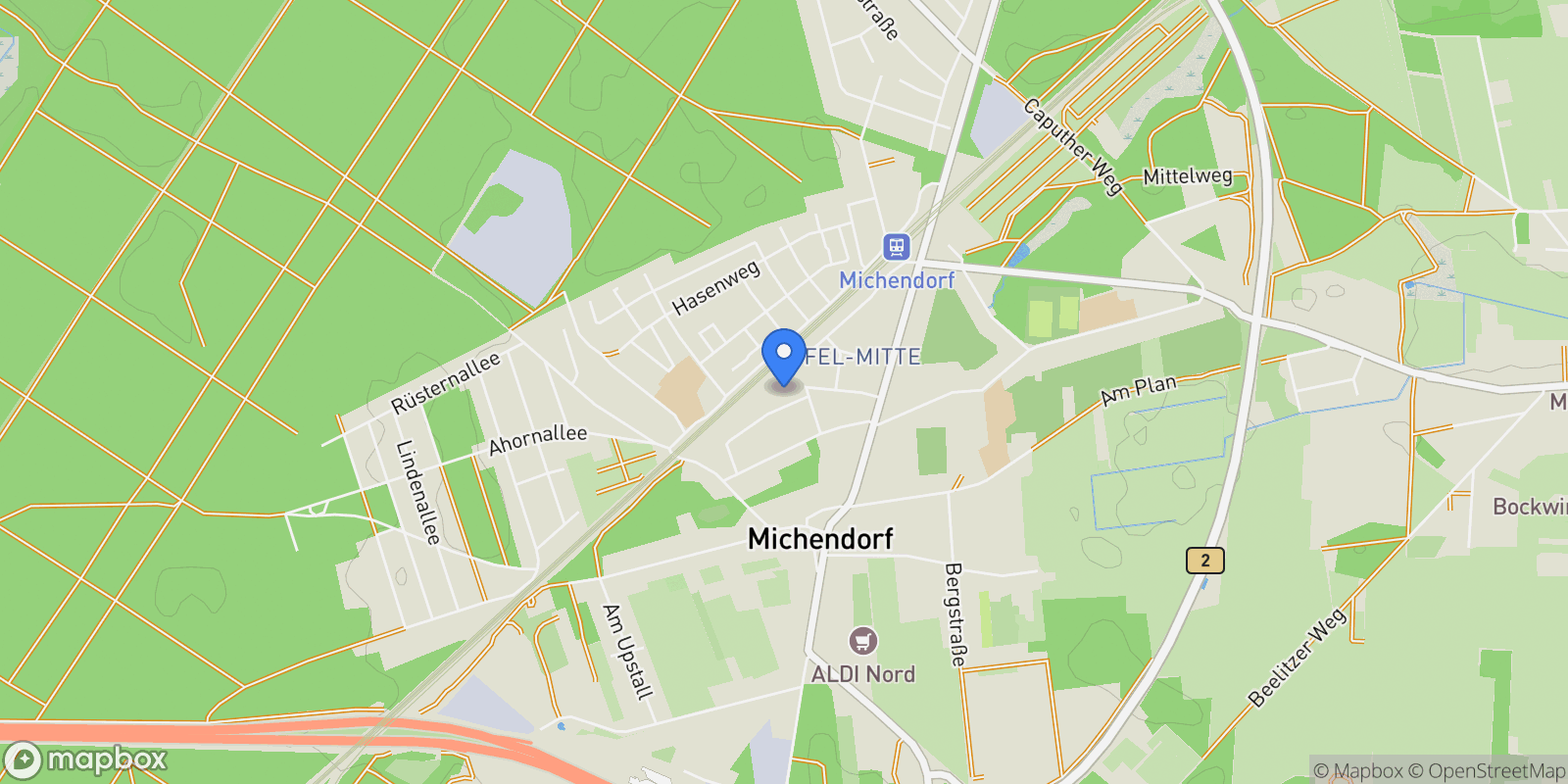 Map showing Michendorf, Brandenburg, Germany.