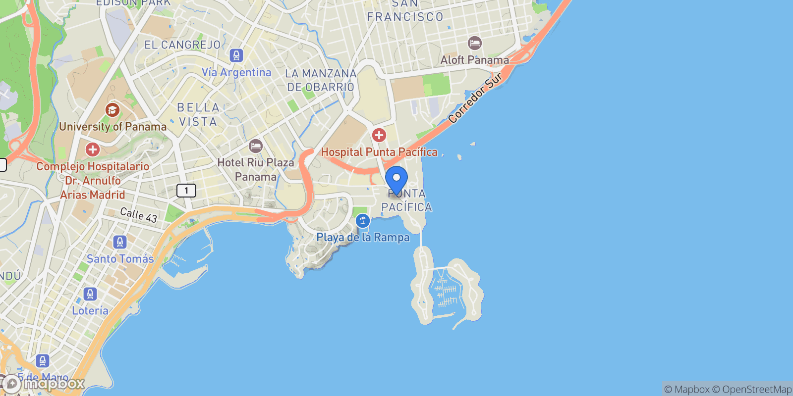 Map showing Panamá PANAMA, CIUDAD, PUNTA PACIFICA Panama, Panama City, Panama, Panama.