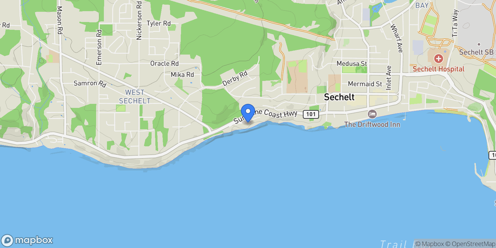 Map showing 6035 Silverstone Lane, Sechelt, BC V7Z 0T8, Sechelt, British Columbia, Canada.