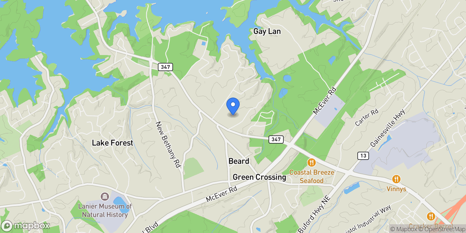 Map showing 3180 Lee Drive, Buford, Georgia, United States.