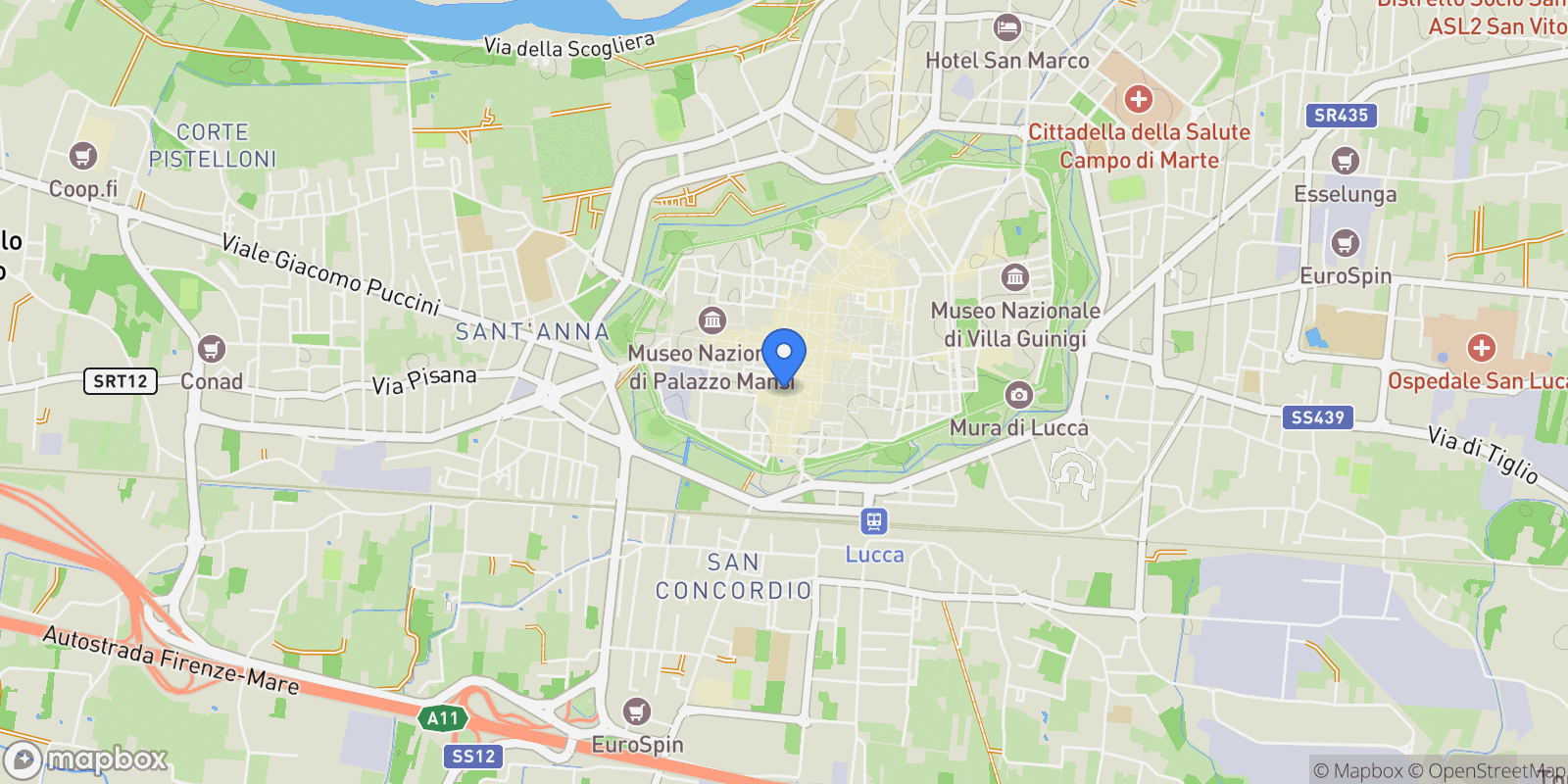 Map showing Lucca, Tuscany, Italy.