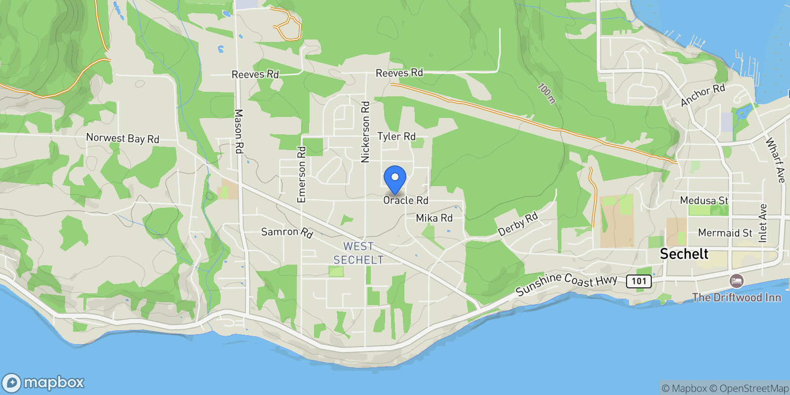 Map showing 6252 Oracle Road, Sechelt, BC V7Z 0N7, Sechelt, British Columbia, Canada.
