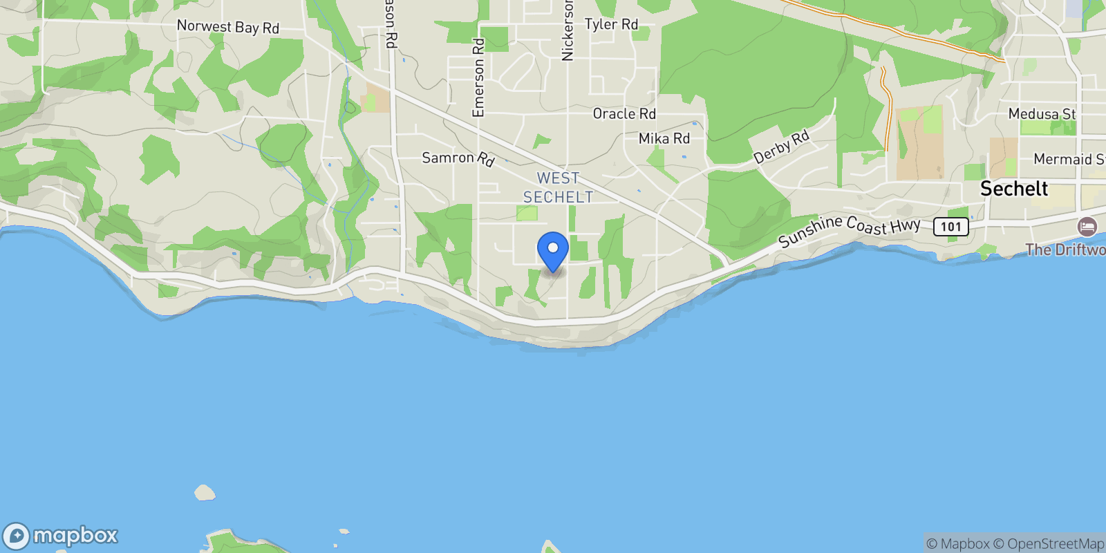 Map showing 5416 Stellar Way, Sechelt, BC V7Z 0M1, Sechelt, British Columbia, Canada.