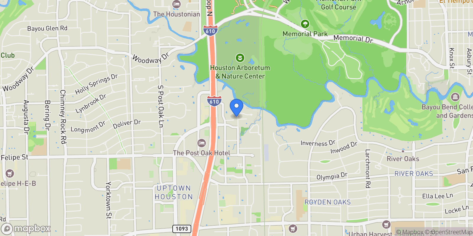 Map showing 4 River Hollow Lane, Houston, Texas, United States.