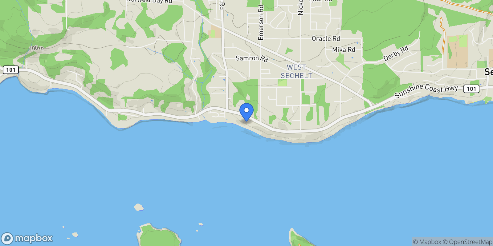 Map showing 6437 Sunshine Coast Highway, Sechelt, BC V7Z 0N6, Sechelt, British Columbia, Canada.