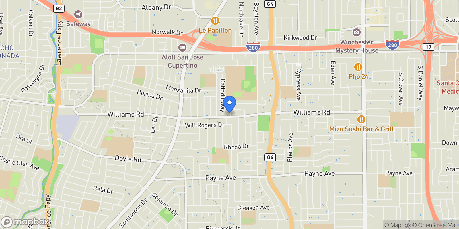 Map showing 3871 Panda Court, San Jose, California, United States.