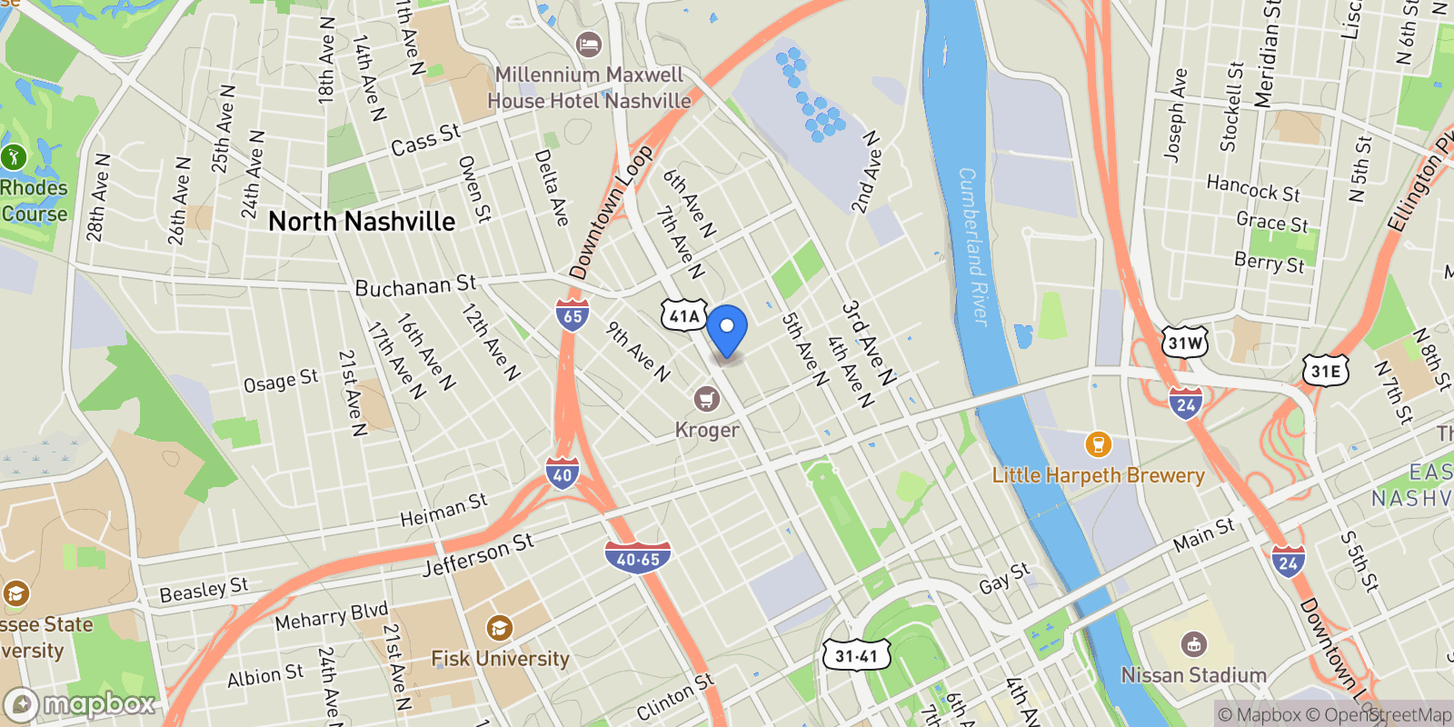 Map showing 1348 Rosa L Parks Blvd, Nashville, Tennessee, United States.