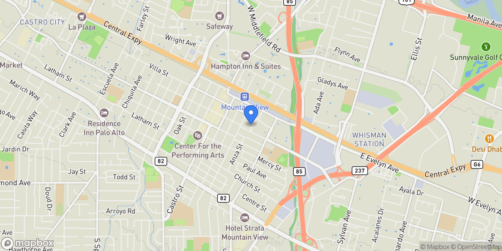 Map showing 234 Houghton Street, Mountain View, California, United States.
