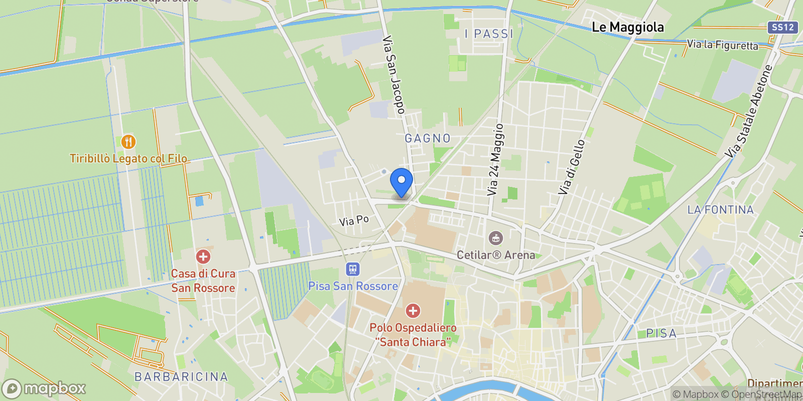 Map showing Pisa, Riglione-Oratoio, Tuscany, Italy.