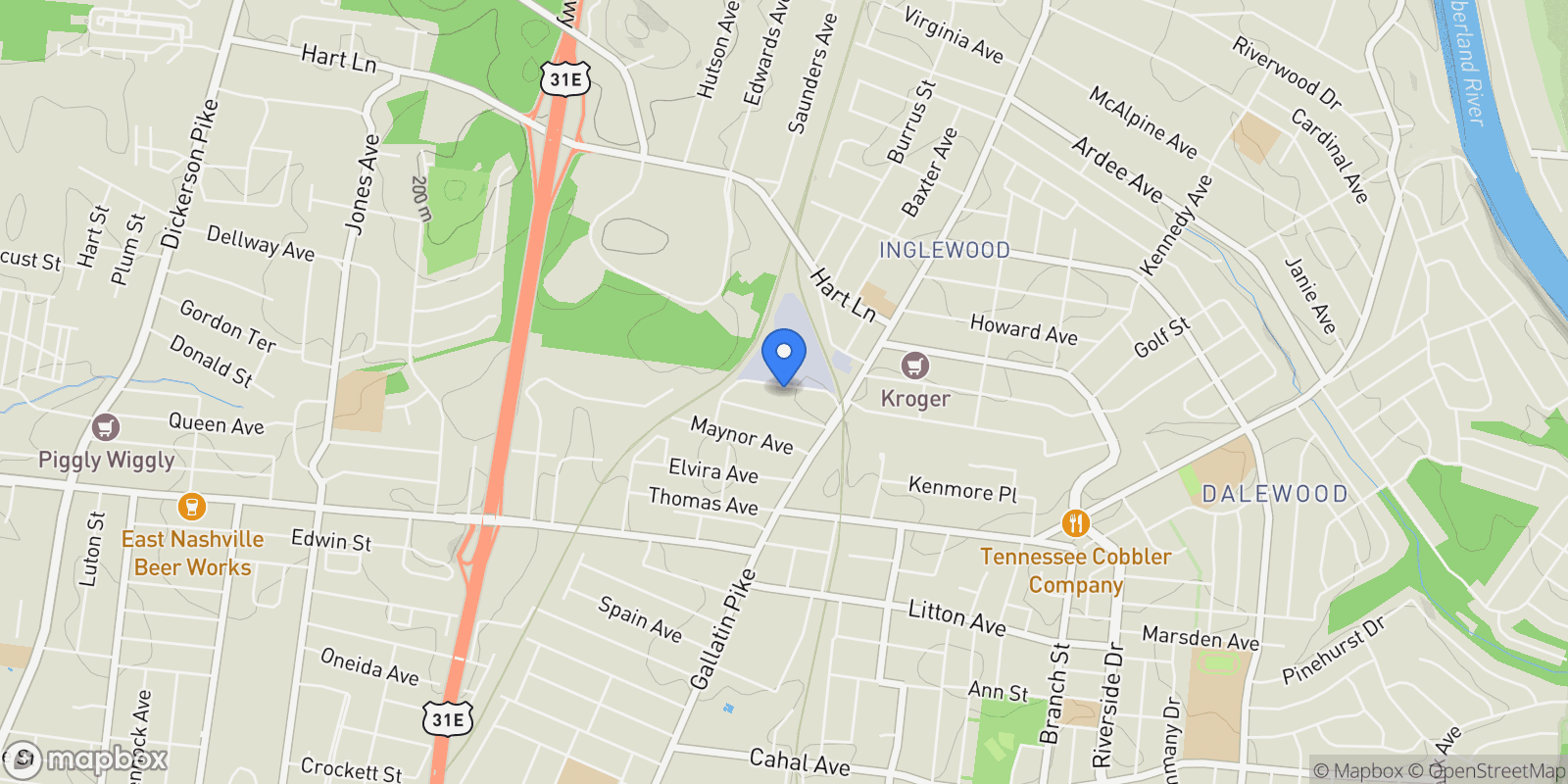 Map showing 1020 W Kirkland Ave A, Nashville, Tennessee, United States.