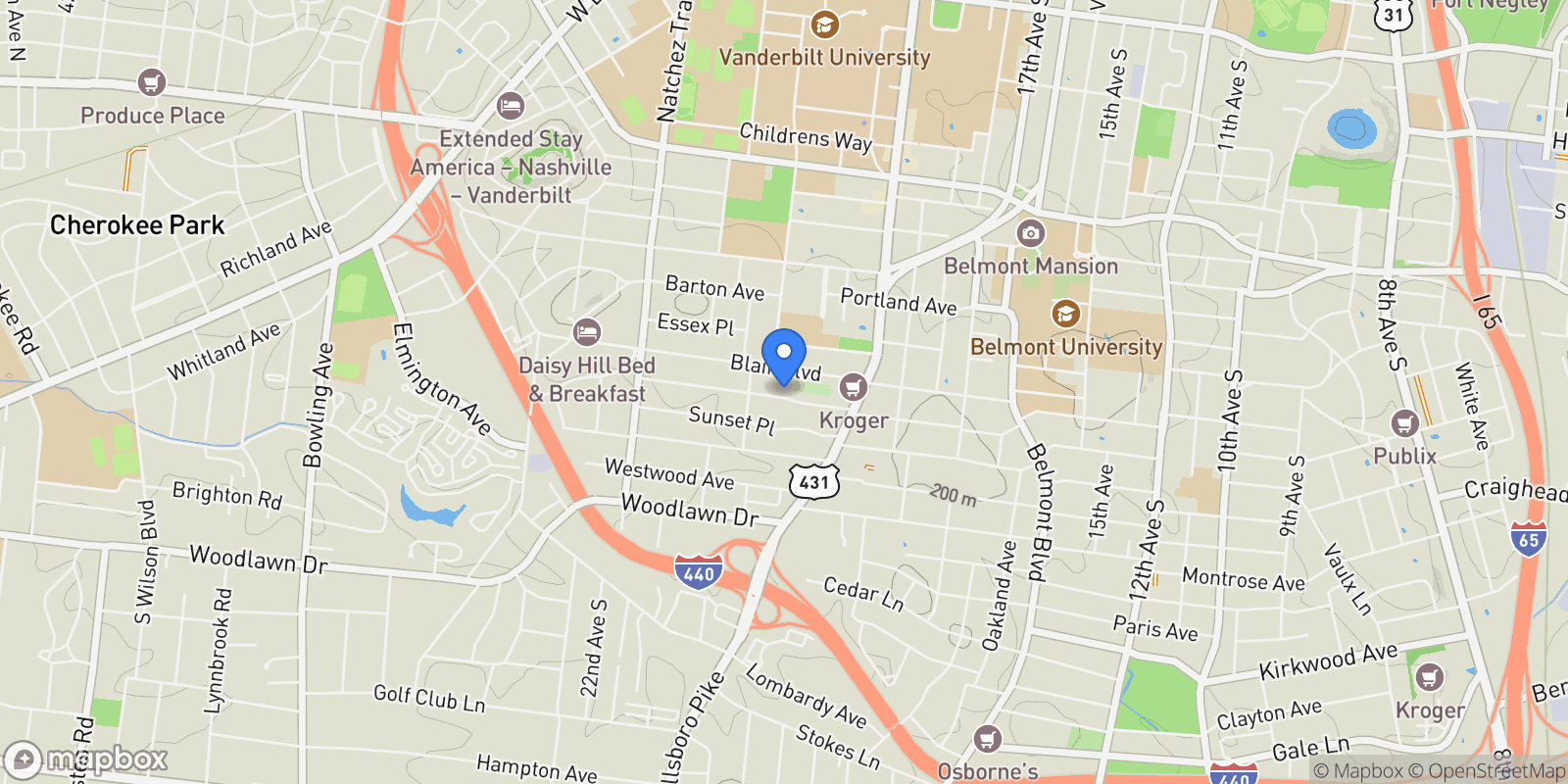 Map showing 2220 Ashwood Ave, Nashville, Tennessee, United States.