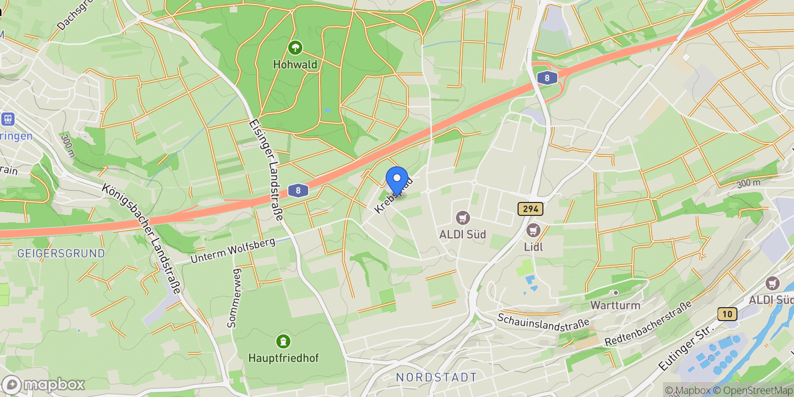 Map showing Pforzheim, Baden-Württemberg, Germany.