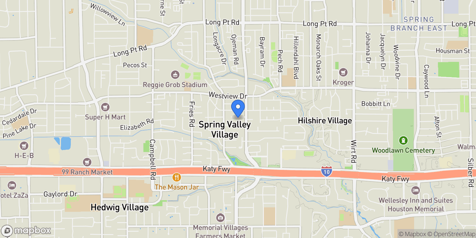 Map showing 8619 Cedarbrake Drive, Spring Valley Village, Texas, United States.