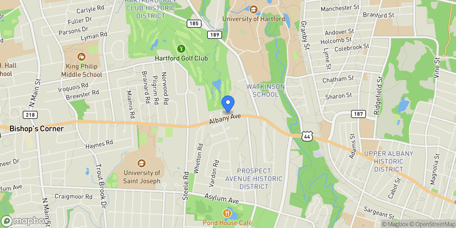 Map showing 5 Northmoor Road, West Hartford, CT, 06117, USA, West Hartford, Connecticut, United States.