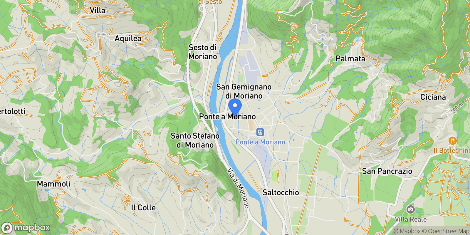 Map showing Ponte a Moriano, Lucca, Tuscany, Italy.