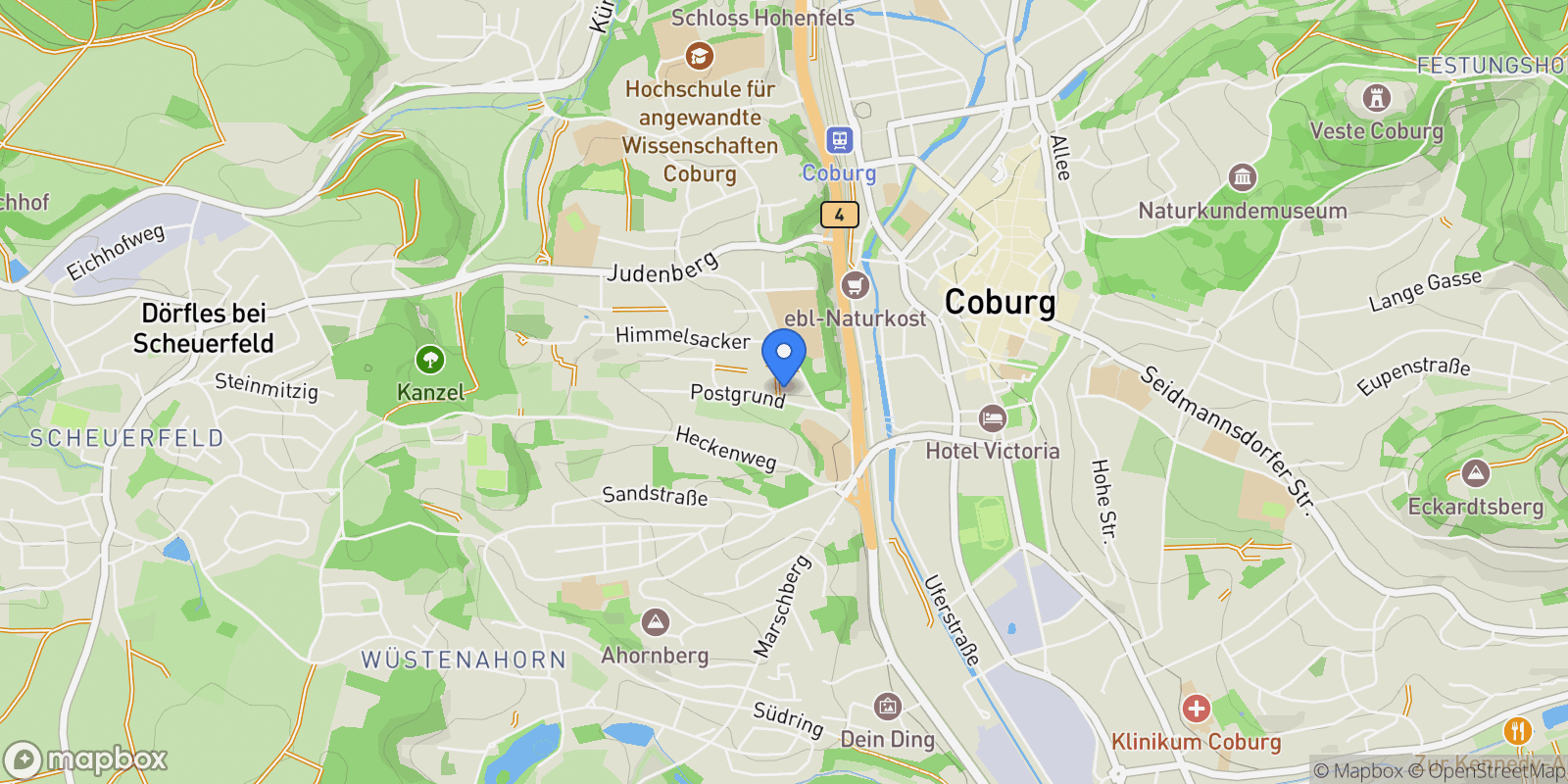 Map showing Coburg, Bavaria, Germany.