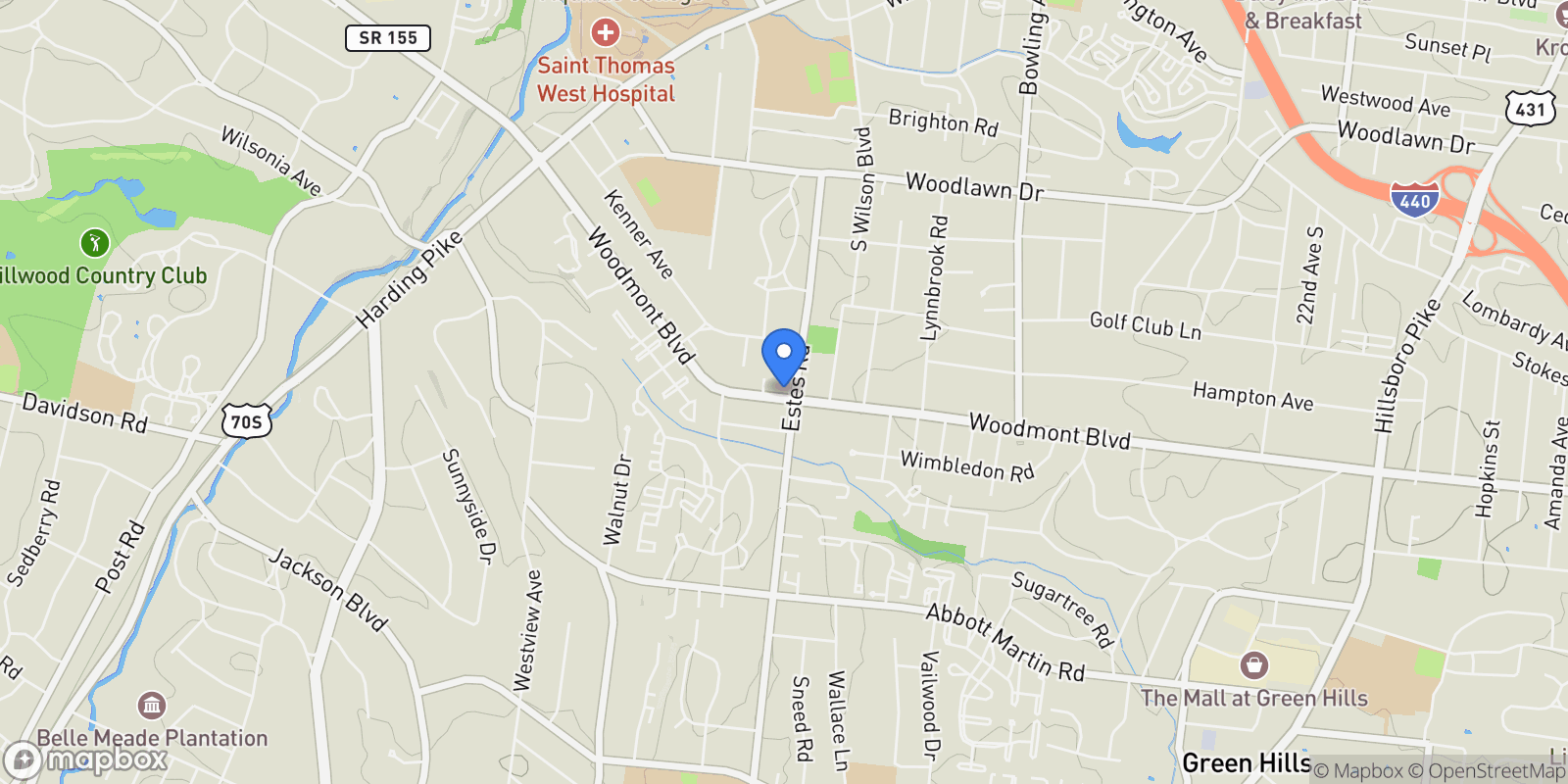 Map showing 4002 Woodmont Blvd, Nashville, Tennessee, United States.