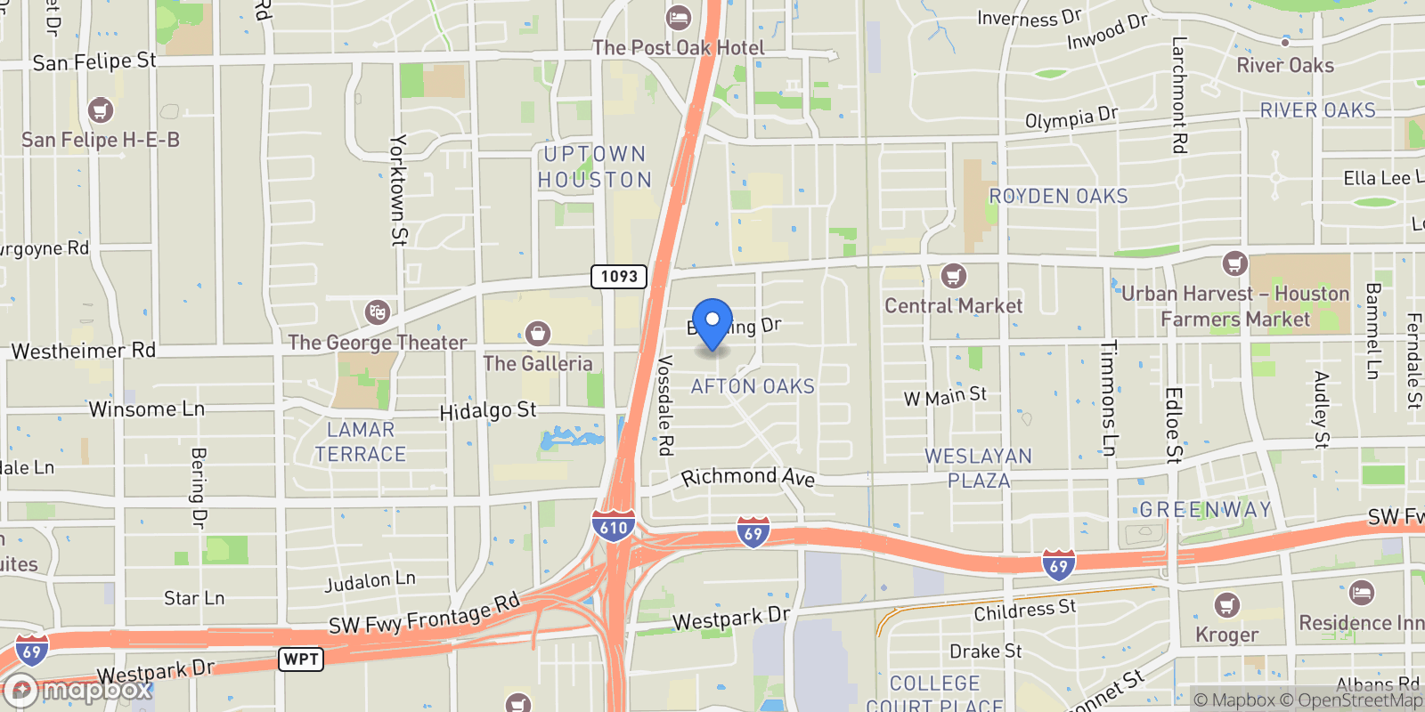 Map showing 3106 Newcastle Drive, Houston, Texas, United States.