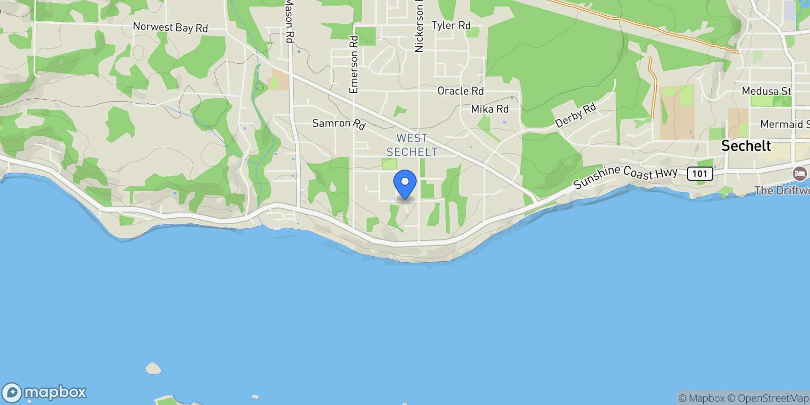 Map showing 5410 Stellar Way, Sechelt, BC V7Z 0M3, Sechelt, British Columbia, Canada.