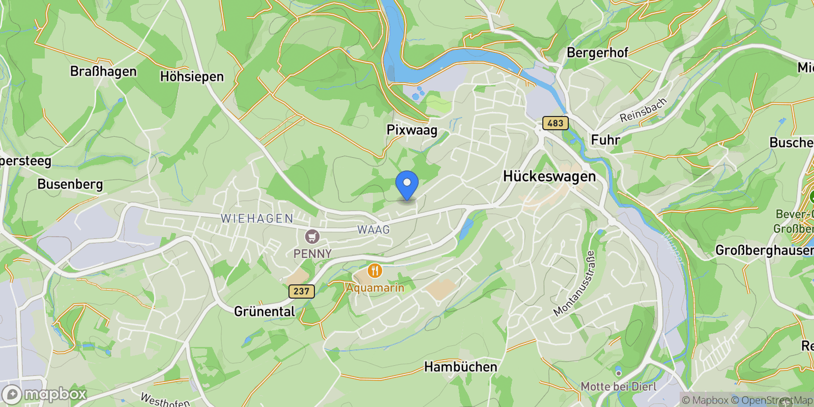 Map showing Hückeswagen, North Rhine-Westphalia, Germany.