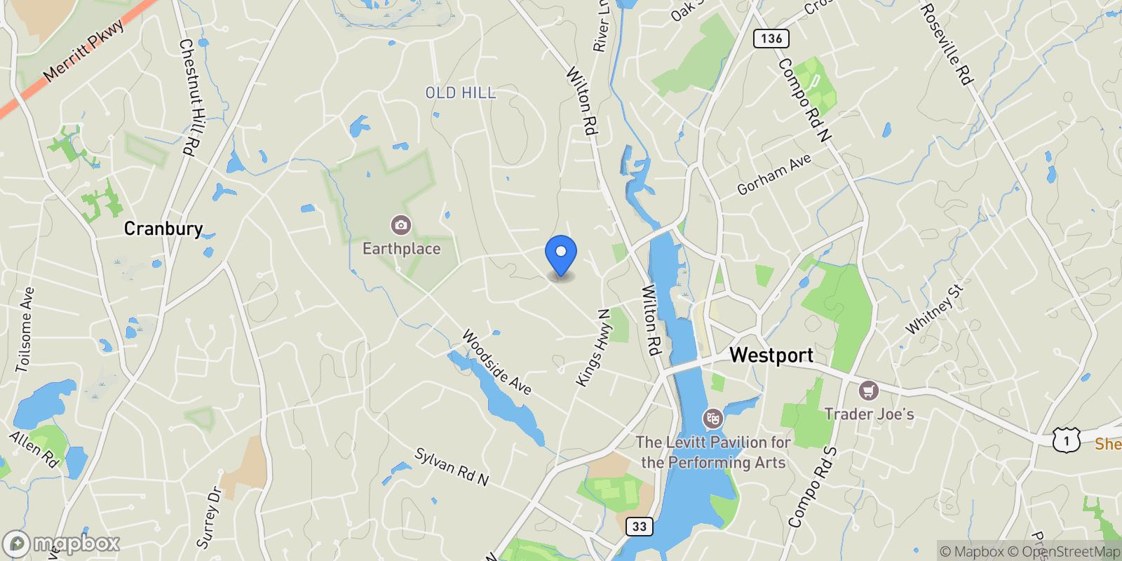 Map showing 20 Old Hill Road, Westport, CT, 06880, USA, Westport, Connecticut, United States.