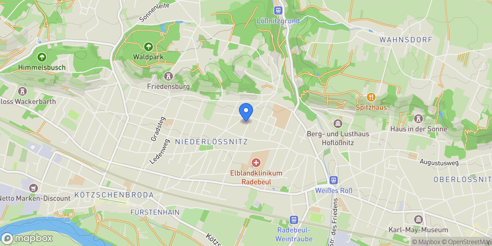 Map showing Radebeul, Saxony, Germany.