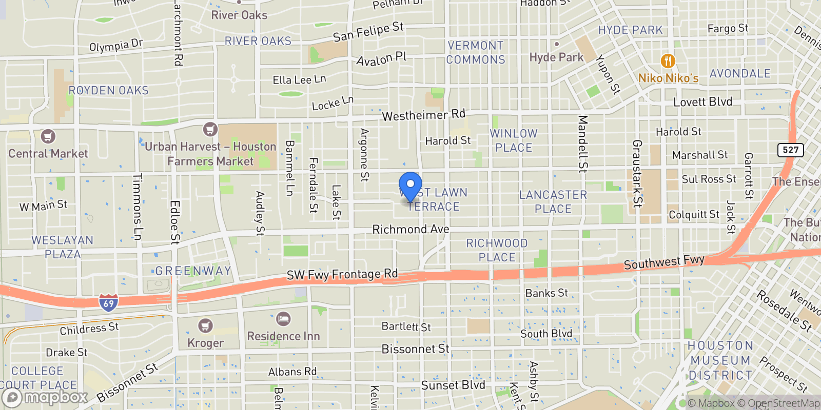 Map showing 2217 W Main Street, Houston, Texas, United States.