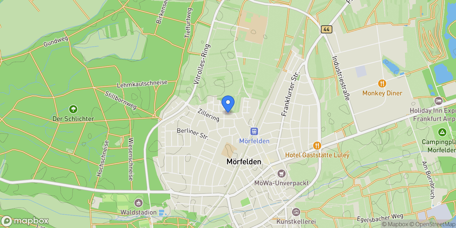 Map showing Mörfelden-Walldorf, Hessen, Germany.