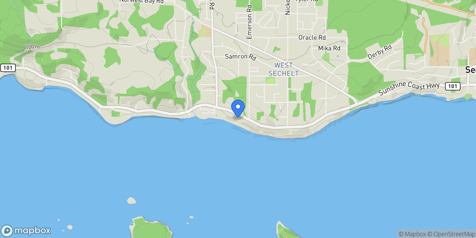 Map showing Lot 12 Sunshine Coast Highway, Sechelt, BC V7Z 0N6, Sechelt, British Columbia, Canada.