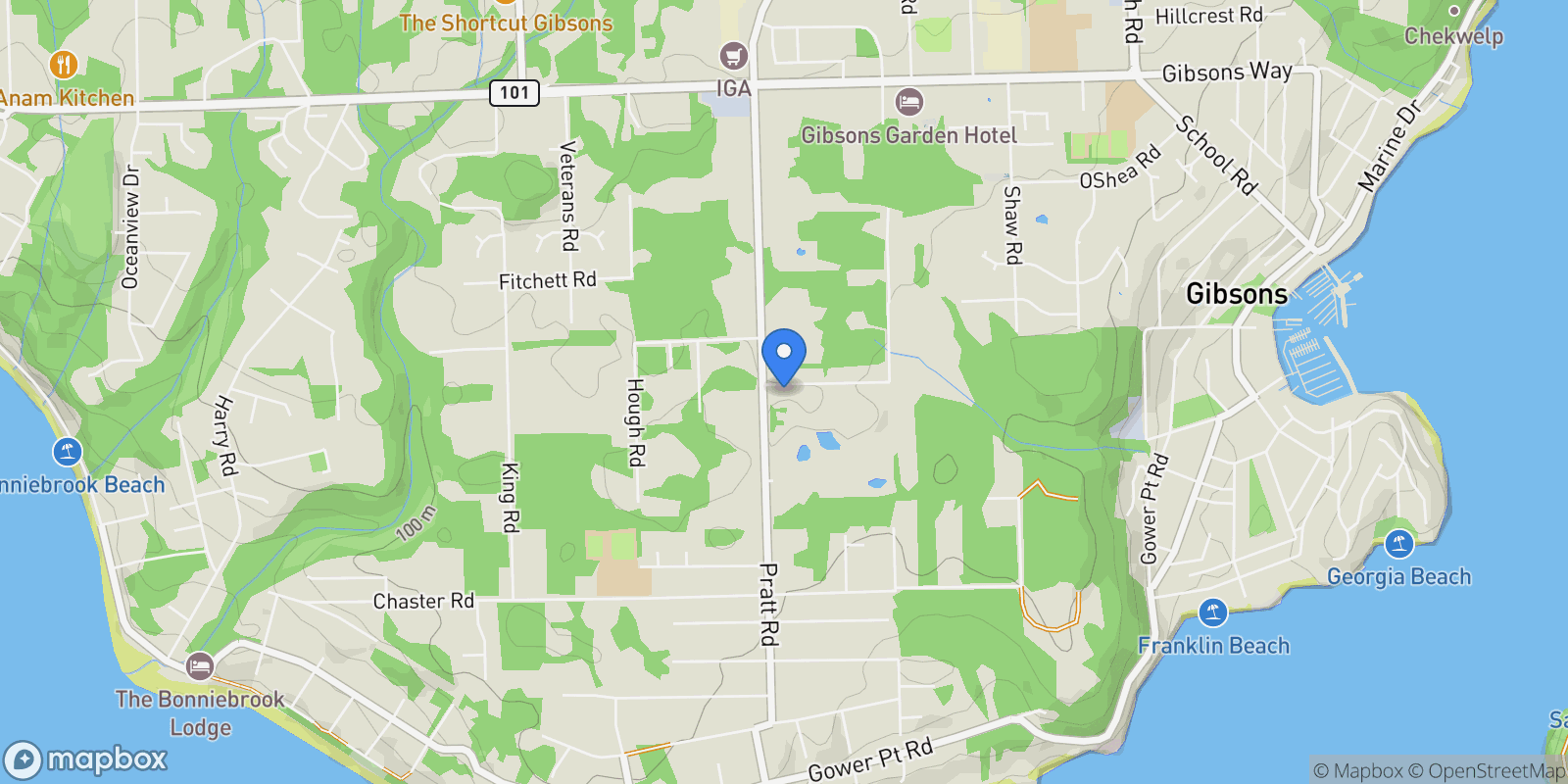 Map showing 1067 Fircrest Road, Gibsons, BC V0N 1V4, Gibsons, British Columbia, Canada.