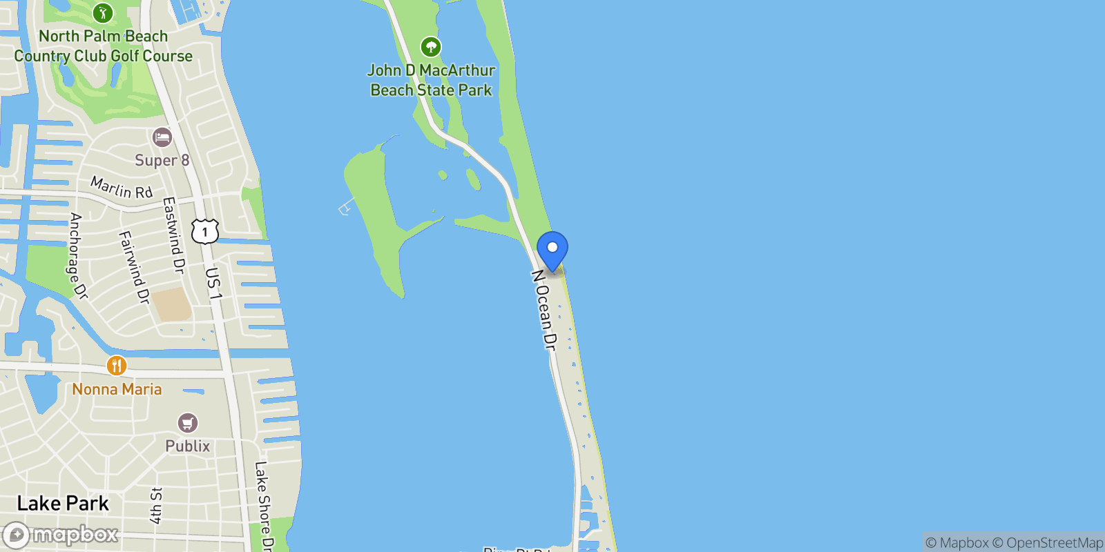 Map showing 5550 N Ocean Drive, #22d, Singer Island, FL, 33404, USA, Riviera Beach, Florida, United States.