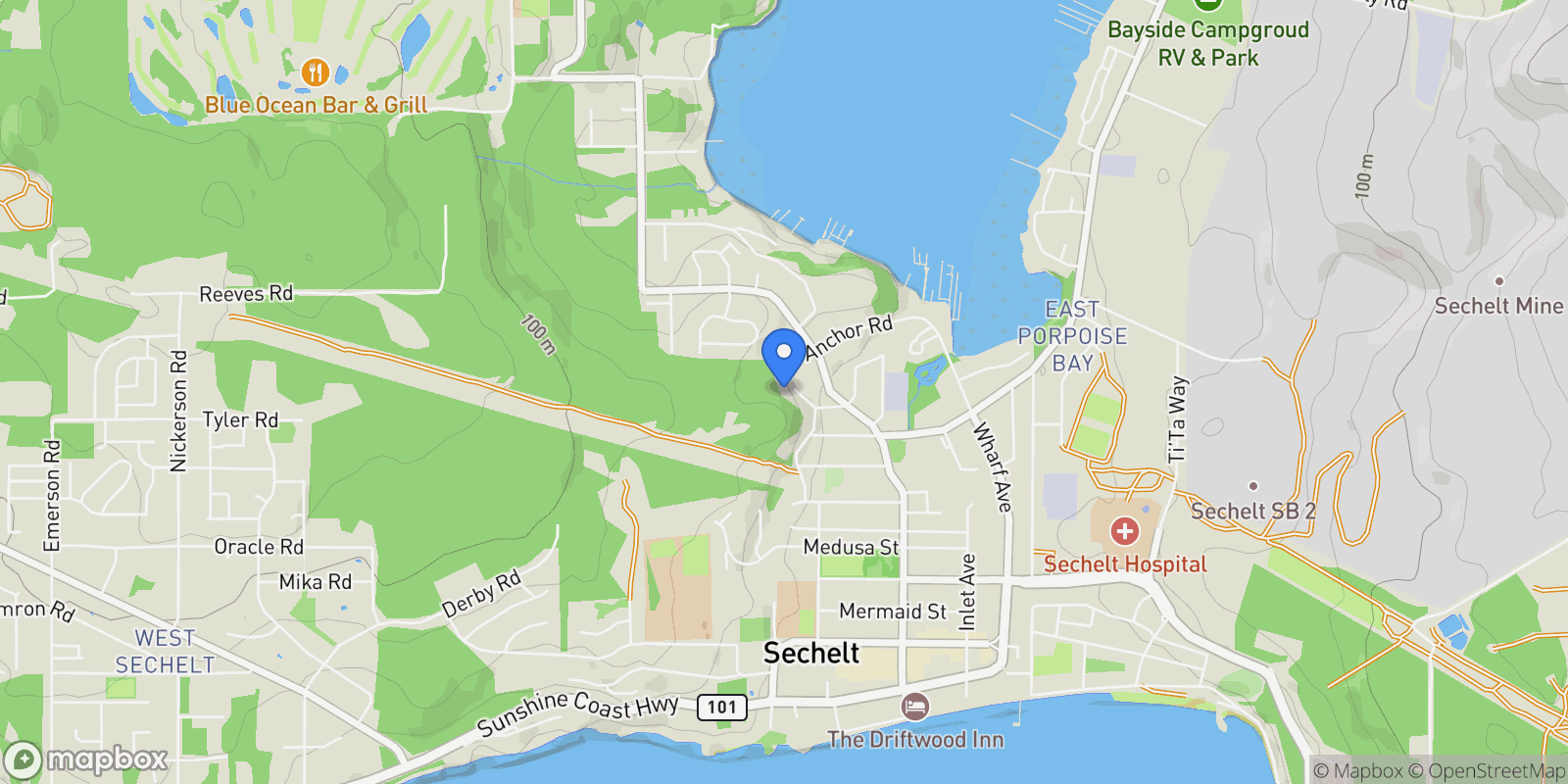 Map showing 5713 Salmon Drive, Sechelt, BC V0N 3A0, Sechelt, British Columbia, Canada.