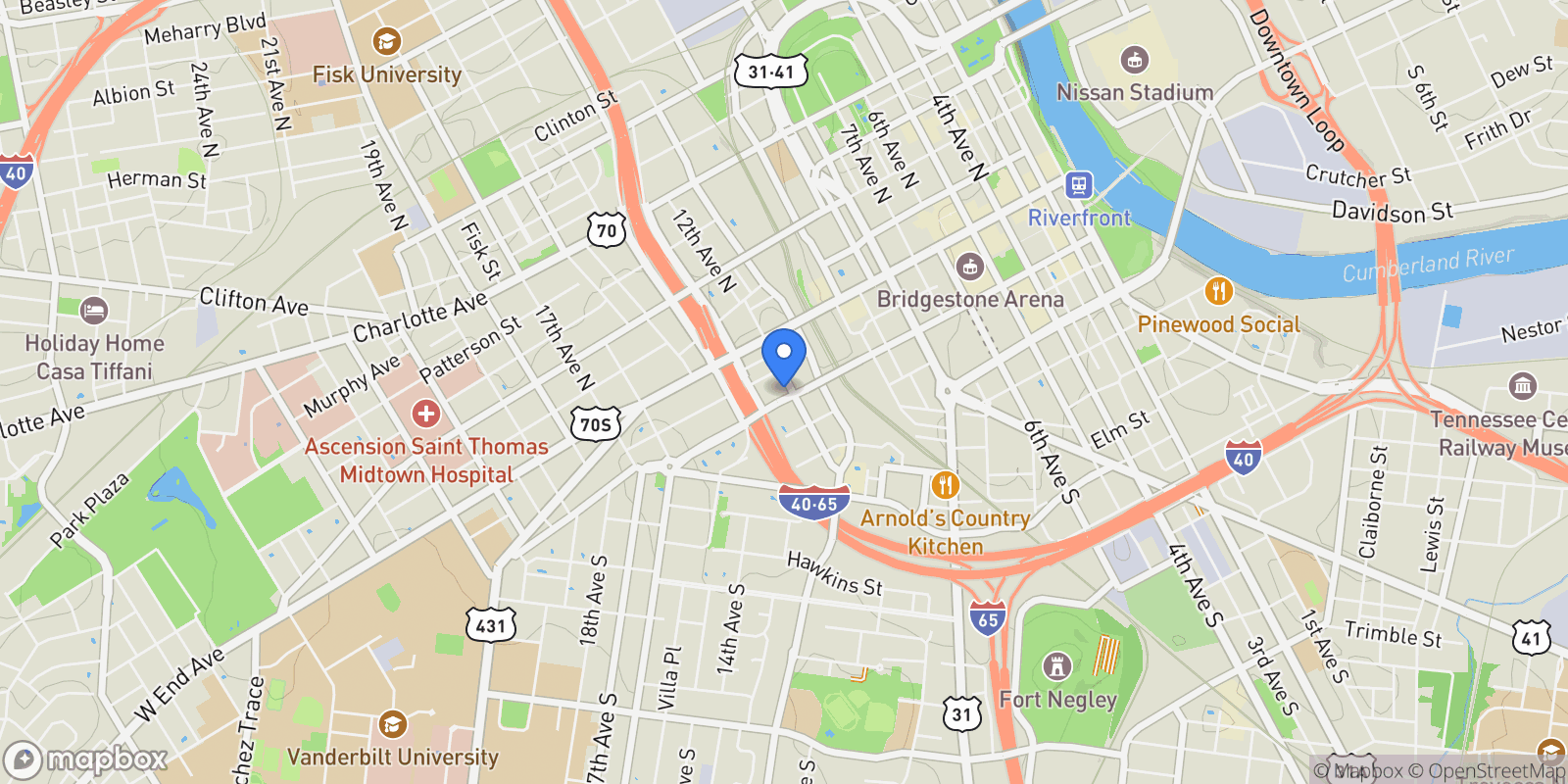 Map showing 1212 Demonbreun St B3 (Y), Nashville, Tennessee, United States.