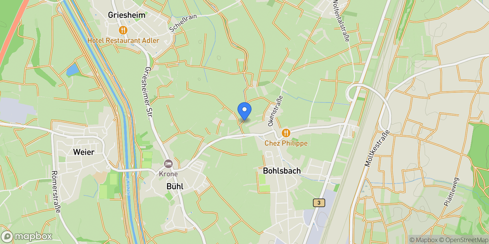 Map showing Offenburg, Baden-Württemberg, Germany.
