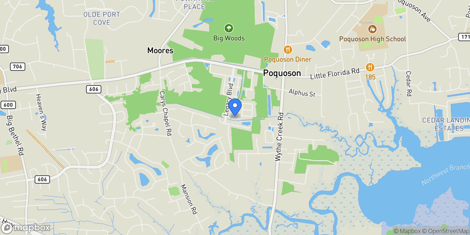Map showing 320 Watermans Way, Poquoson, Virginia, United States.