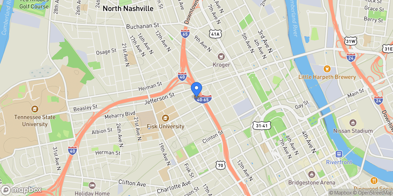 Map showing 1019 12th Ave N C, Nashville, Tennessee, United States.