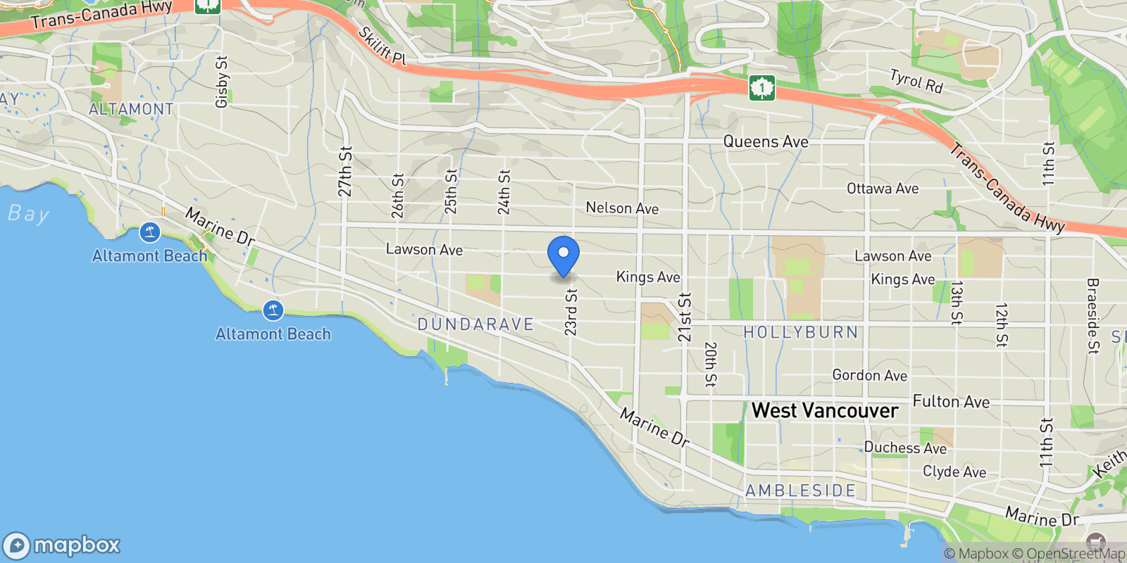 Map showing 2312 Kings Avenue, West Vancouver, BC V7V 2C4, West Vancouver, British Columbia, Canada.