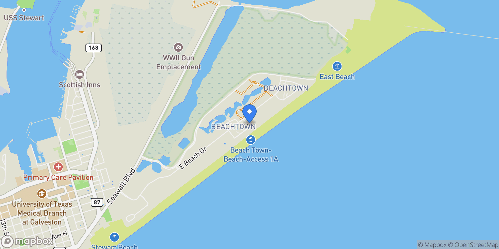 Map showing 1822 Seaside Drive, Galveston, Texas, United States.