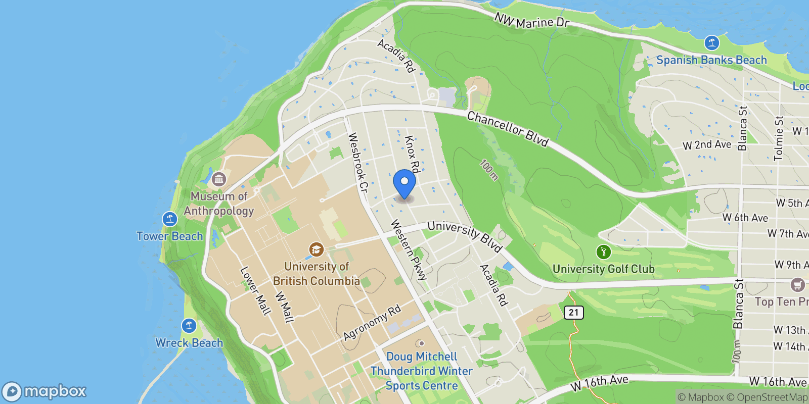 Map showing 1961 Allison Road, Vancouver, BC V6T 1T2, University Endowment Lands, British Columbia, Canada.