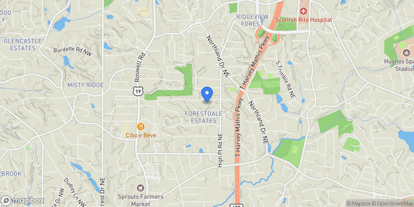 Map showing 525 FOREST HILLS Drive, Atlanta, Georgia, United States.