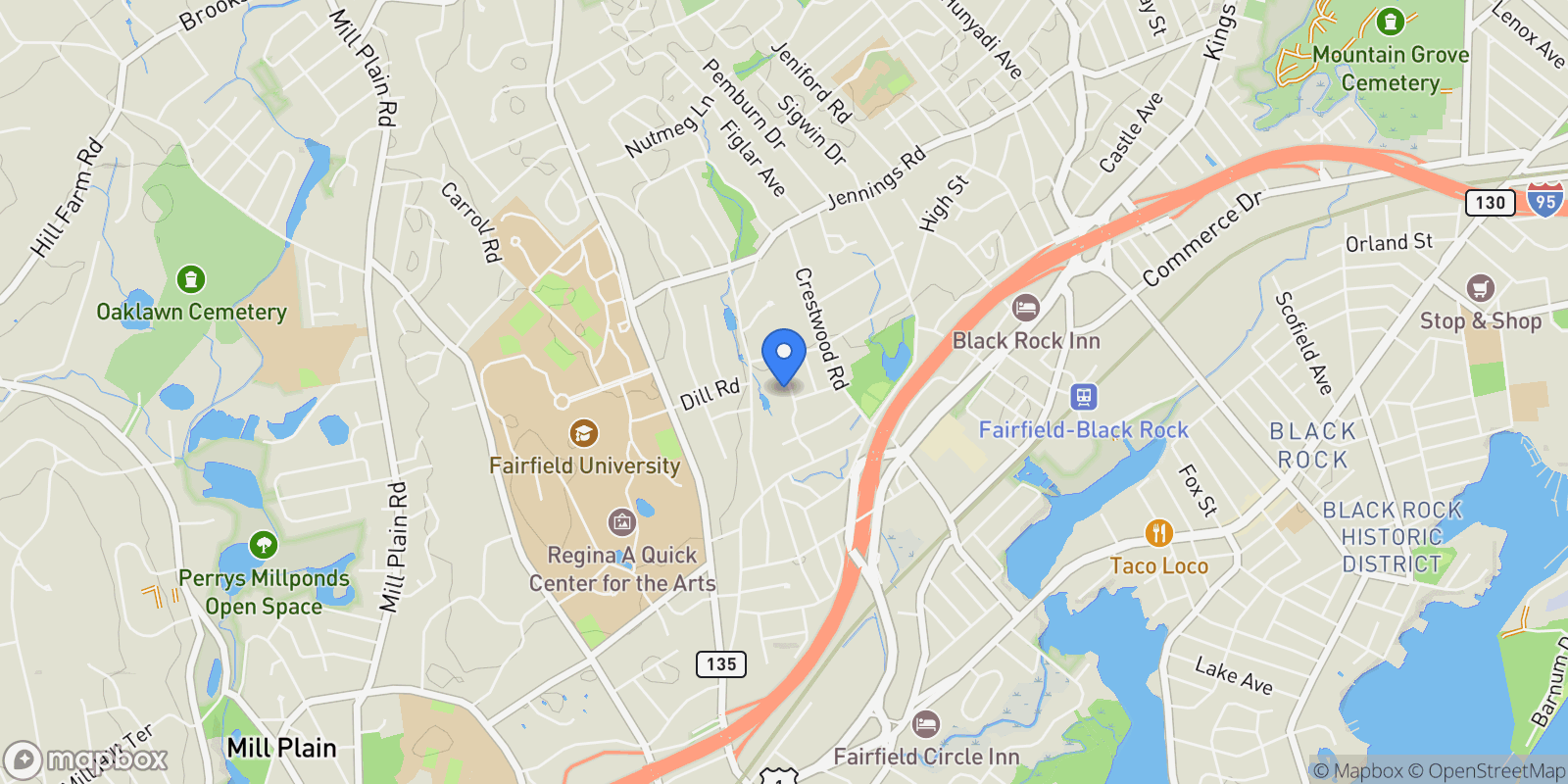 Map showing 133 Green Acre Lane, Fairfield, CT, 06824, USA, Fairfield, Connecticut, United States.